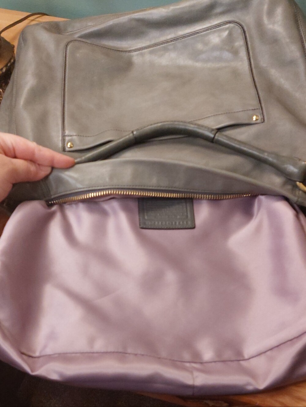 2008 Coach 1941 Hamptons Lindsay Hobo 12459 Y2k Olive Grey Purple Satin Lined - Picture 10 of 14